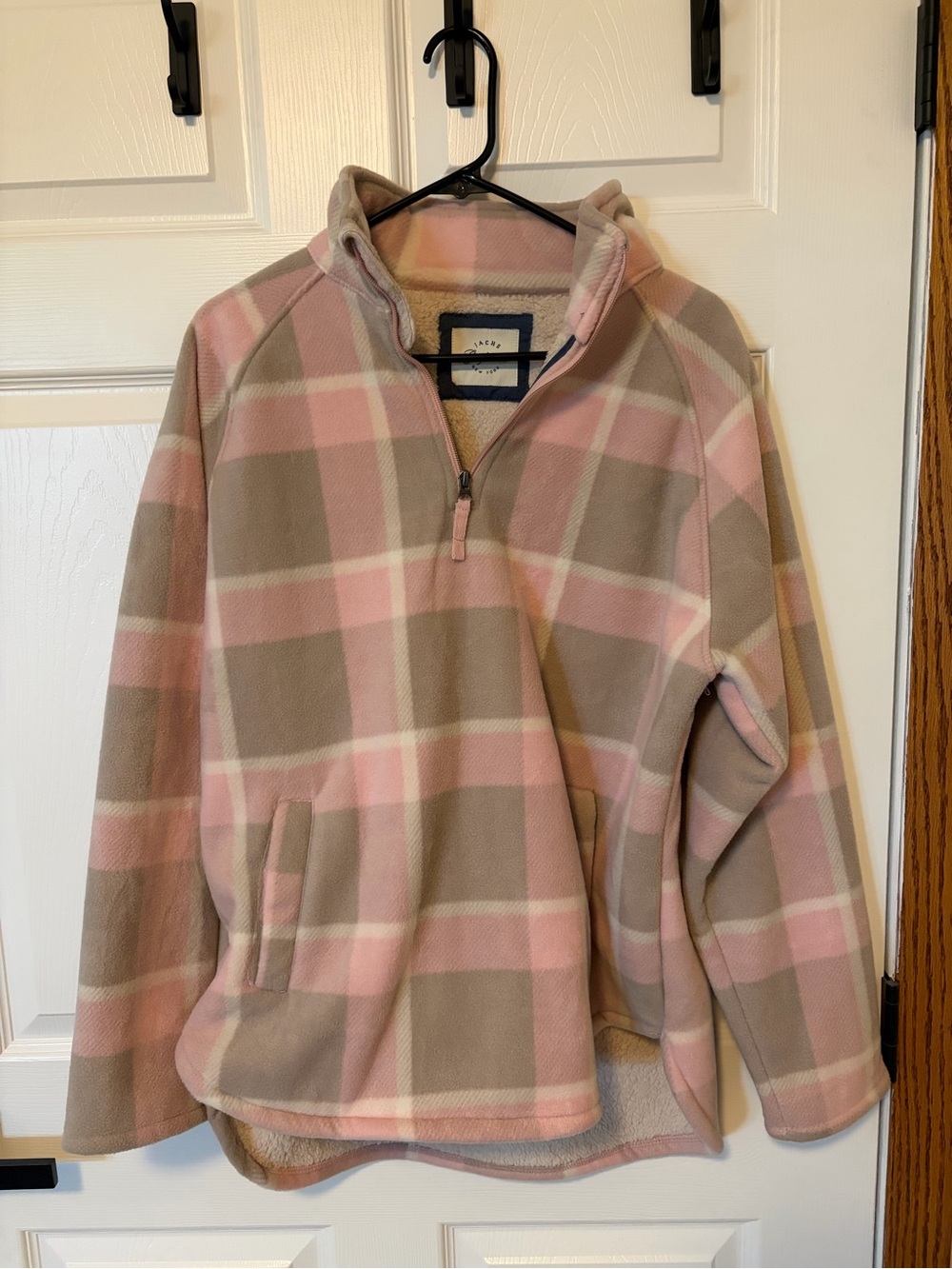 Jachs Plaid Half-Zip Fleece Pullover - Pink & Taupe